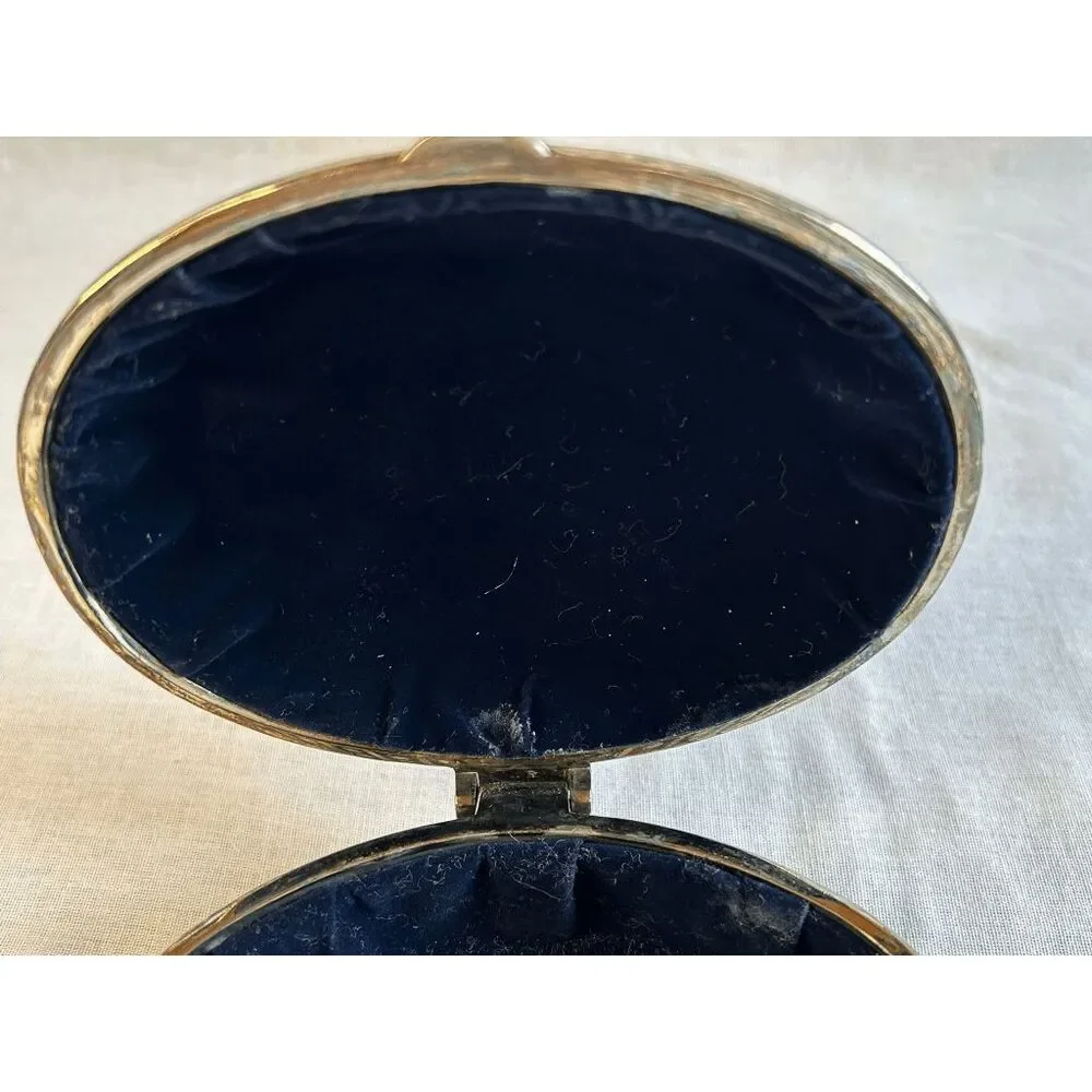 Silver Toned Small Jewelry Box, Blue Lined, 5X4, Raised Details, Classic
